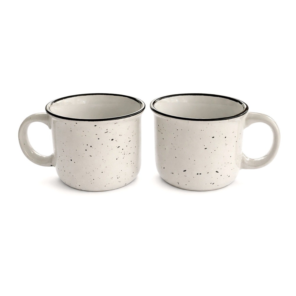 Set of 4 - 4oz‎ Speckled Ceramic White Black Campfire Coffee Mugs - Picture 11 of 11